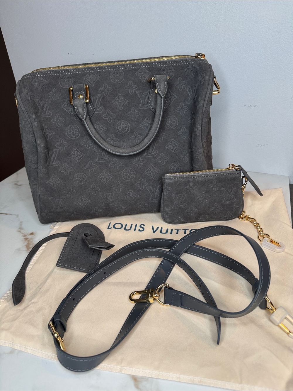 40 inch Grey Suede Purse